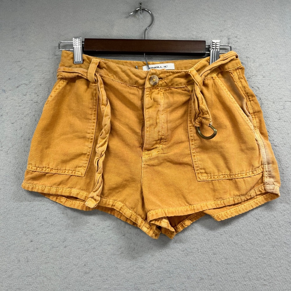 ONeill Shorts Womens 27 Yellow Linen Blend Braided Belt Boho Coastal Beachy